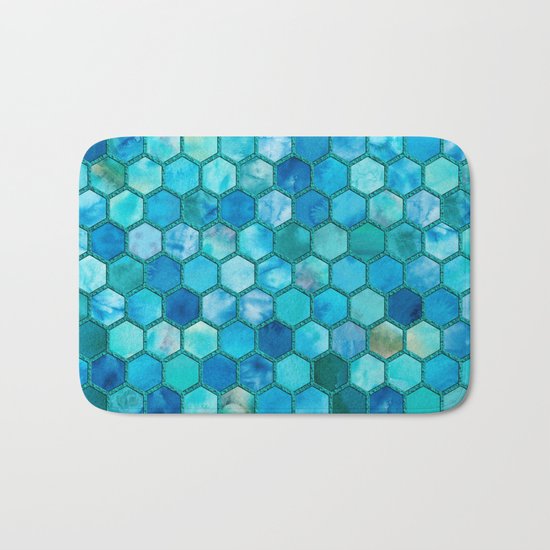 Blue aqua geometric hexagonal elegant & luxury pattern Bath Mat