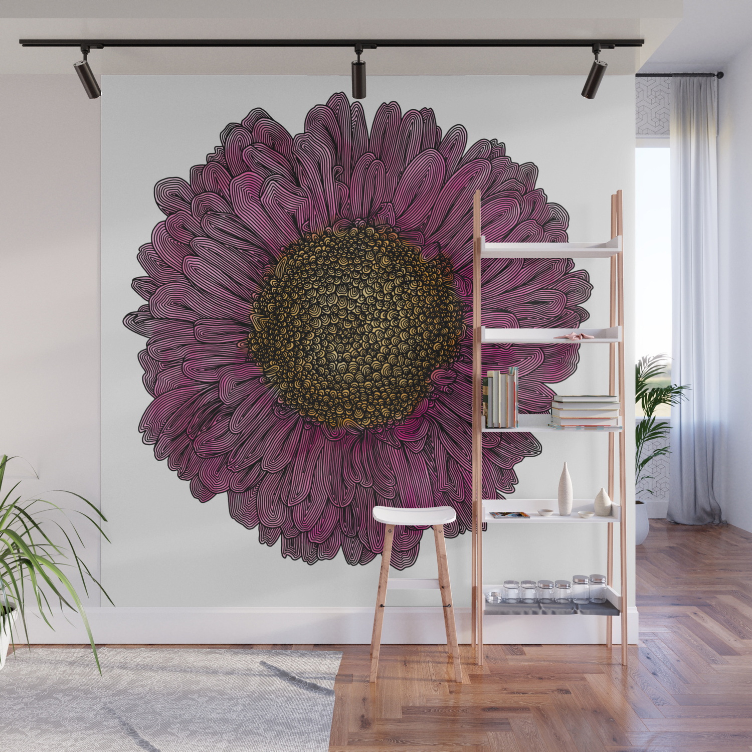 Pink Flower Drawing Illustration Wall Mural By Elizabethschulz