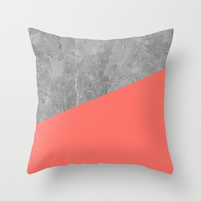 Living Coral on Concrete Geometrical Throw Pillow