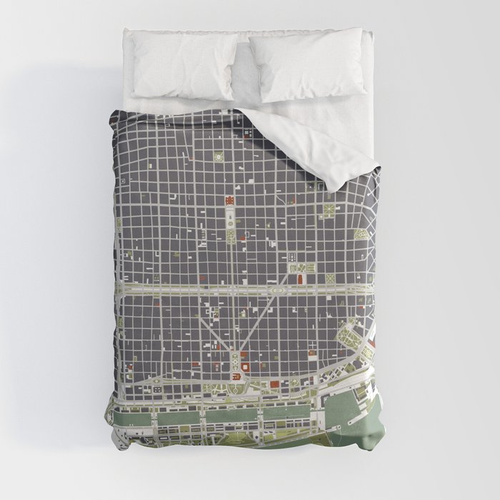 Buenos aires city map engraving Duvet Cover