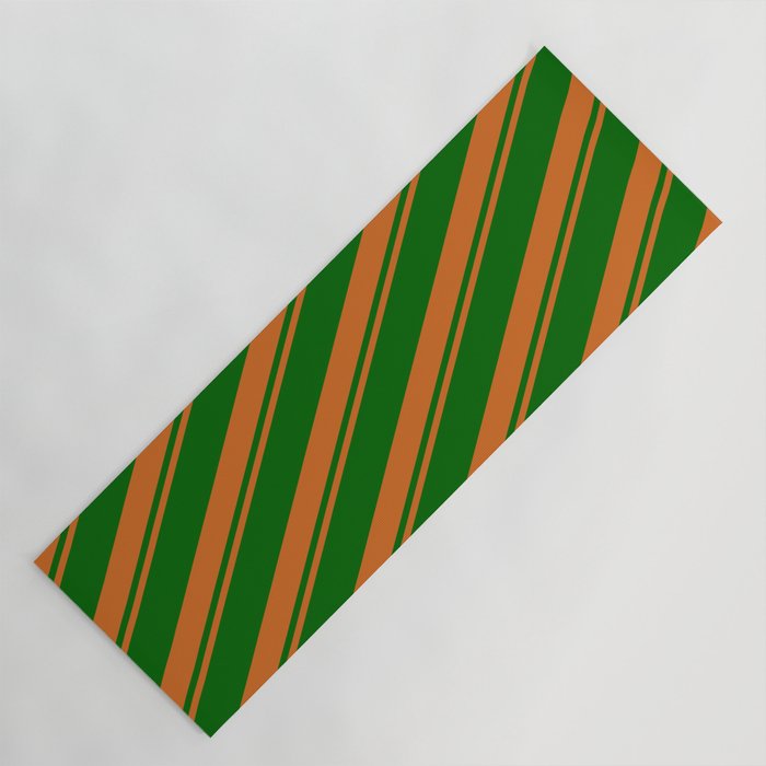 Chocolate & Dark Green Colored Striped Pattern Yoga Mat