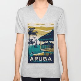 aruba vintage travel poster V Neck T Shirt
