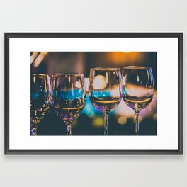 Glowing Wine Glasses filled with Blue Light Framed Art Print