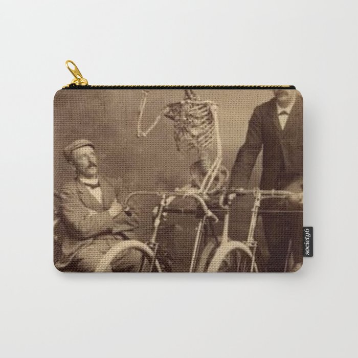 Skeleton Bicycling in the Park with a Friend black and white vintage photography / photographs Carry-All Pouch