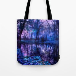 Enchanted Forest Lake Purple Blue Tote Bag