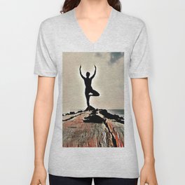 Woman doing Yoga 2 V Neck T Shirt