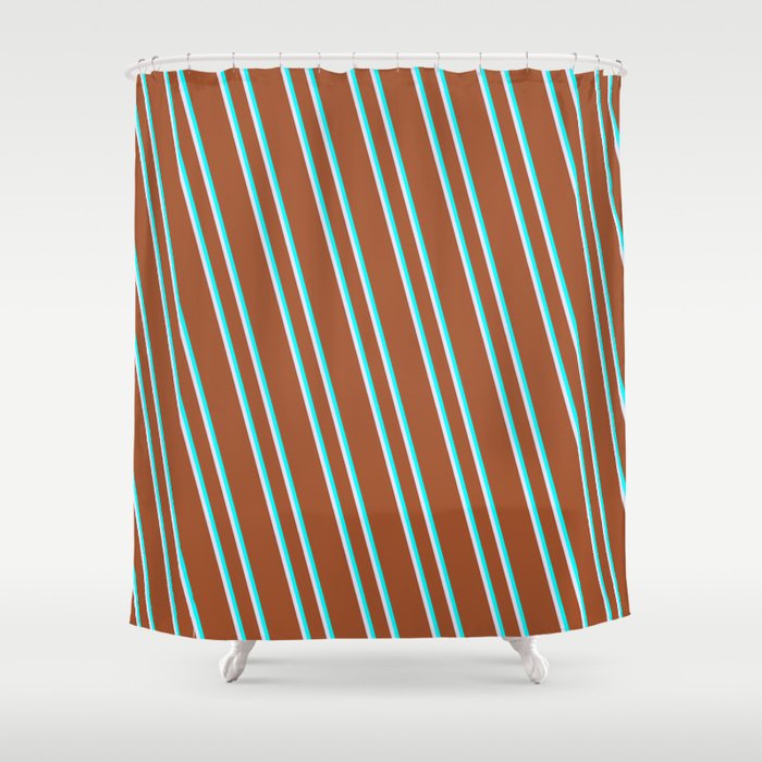 Sienna, Cyan & Lavender Colored Lined Pattern Shower Curtain