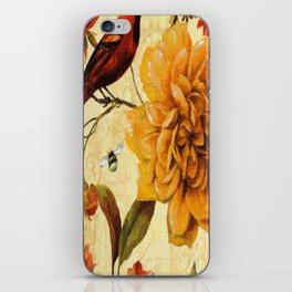 Vintage Orange Flower And Bird iPhone Skin
