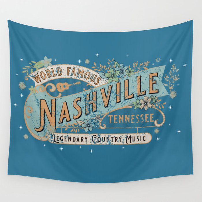 Rtro Nashville Rough Blue Wall Tapestry