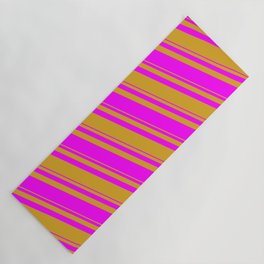 [ Thumbnail: Goldenrod and Fuchsia Colored Lined/Striped Pattern Yoga Mat ]