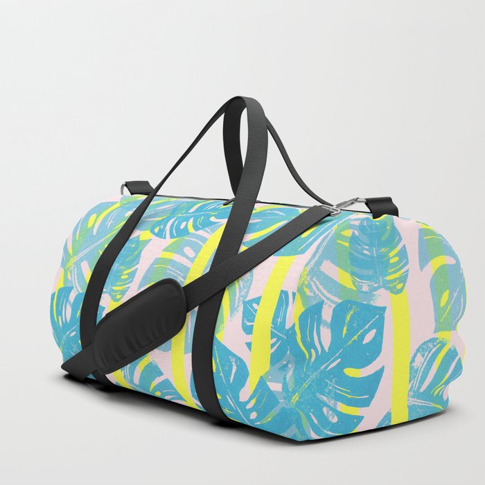 Linocut Monstera Neon Duffle Bag by Bianca Green Society6