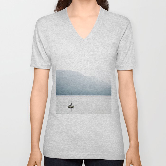 Boat and fog V Neck T Shirt