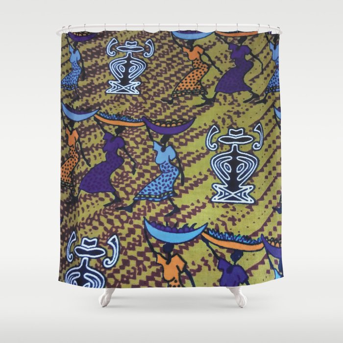 Ankara Print African Ladies Going To Market Shower Curtain By