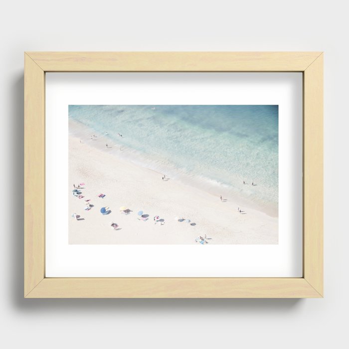 Summer Seaside Beach Print - Aerial Ocean Crowded Beach Sea photography by Ingrid Beddoes Recessed Framed Print