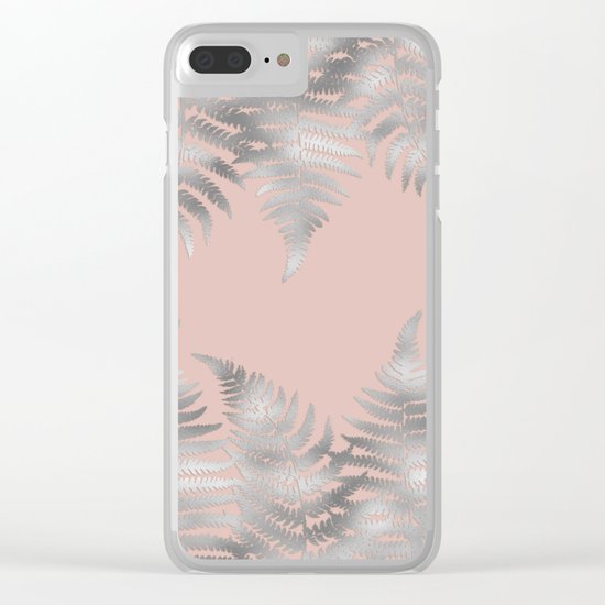 Silver fern leaves on rosegold background - abstract pattern Clear iPhone Case
