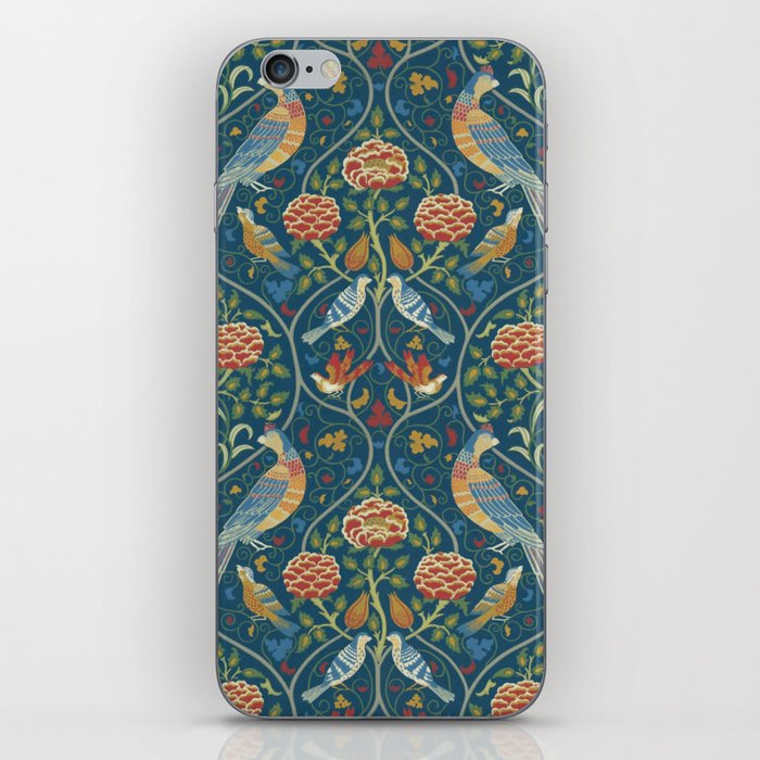 Roses and Birds Vintage Pattern (Blue) by William Morris iPhone Skin