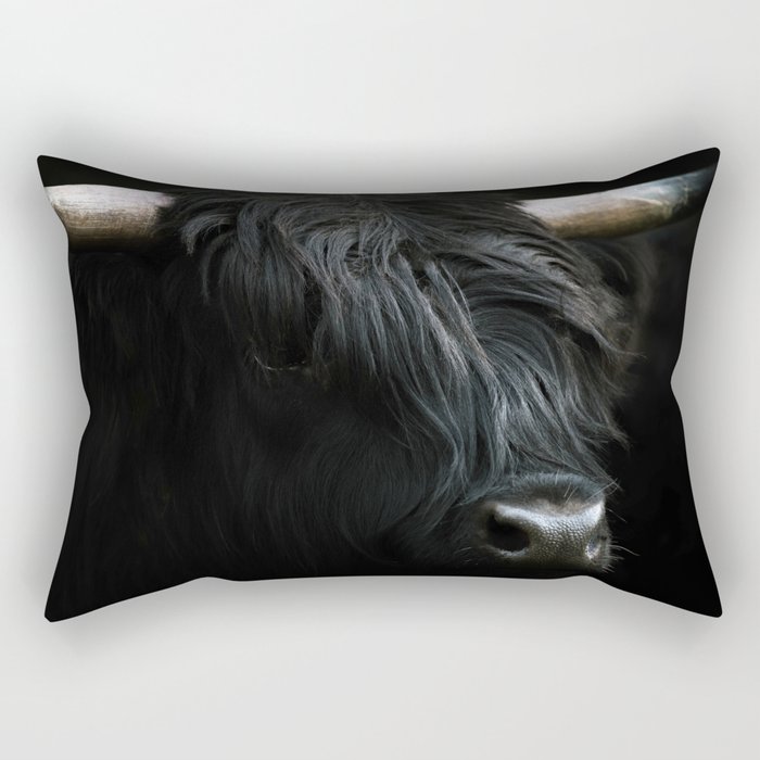 Black Scottish Highland Cattle Portrait - Animal Photography Rectangular Pillow