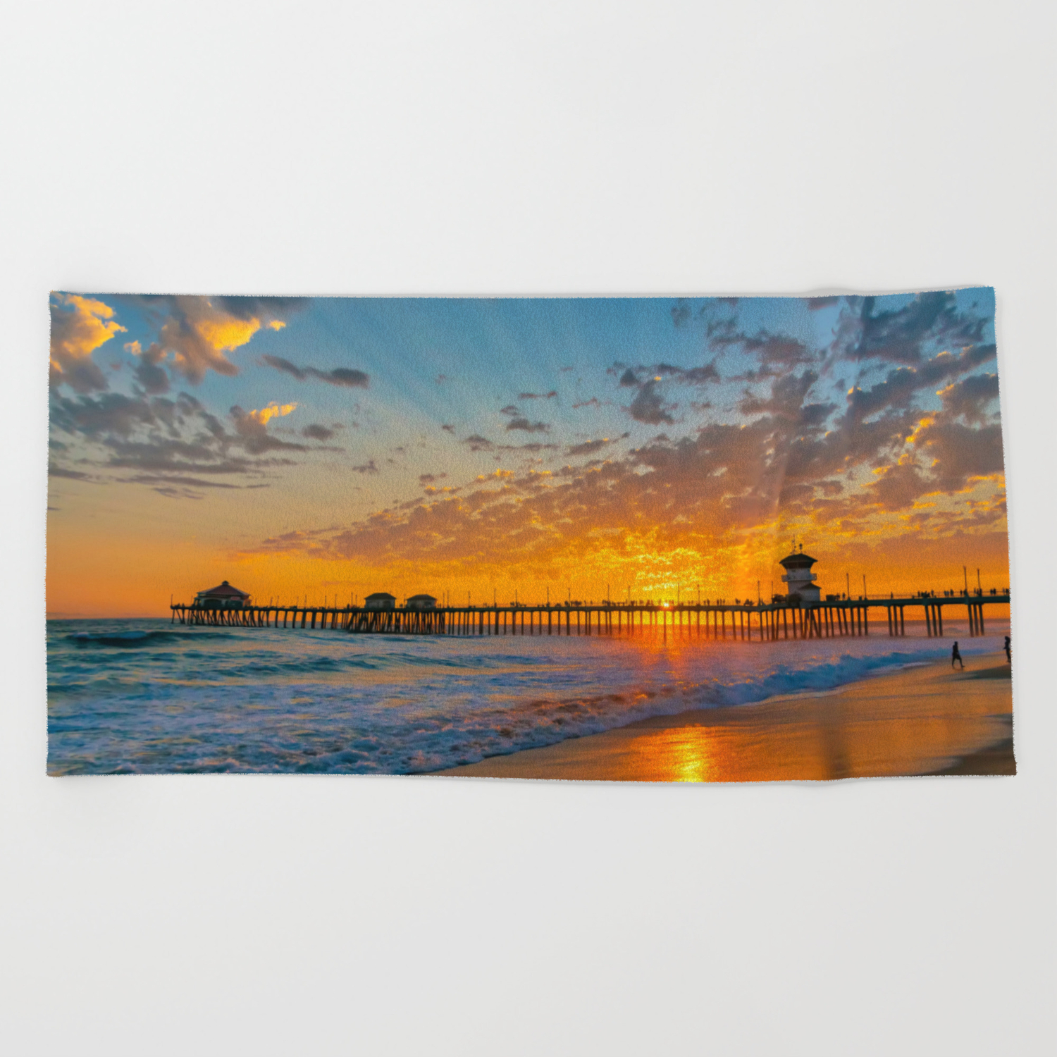 Painted Sky Over Huntington Beach Pier Beach Towel By Ronhazlewoodphotography Society6