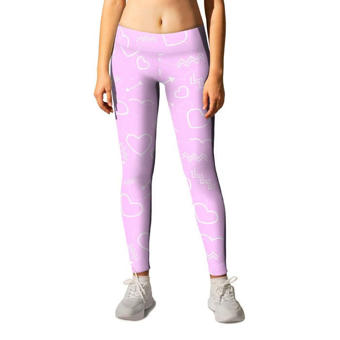 Pink and White Valentines Love Heart and Arrow Leggings