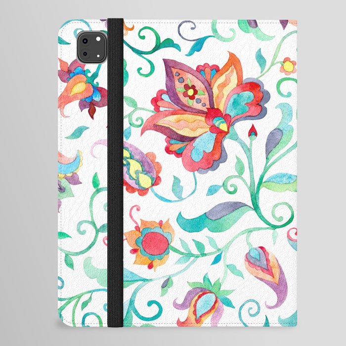 Exotic Mint Green Watercolor Paisley Floral iPad Folio Case