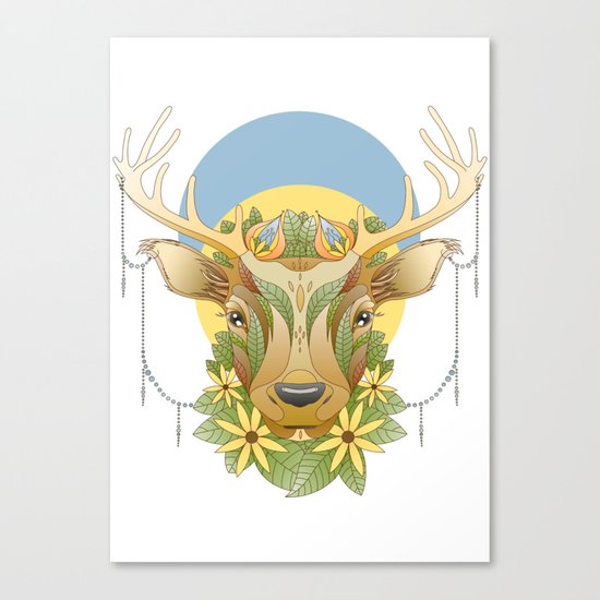 Deer in Flowers Canvas Print