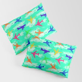 seamless pattern with multicolor airplane silhouettes Pillow Sham