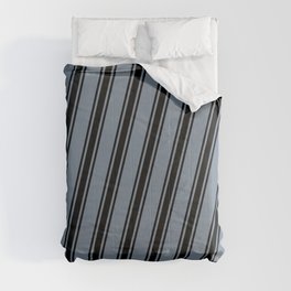 [ Thumbnail: Light Slate Gray and Black Colored Striped/Lined Pattern Comforter ]