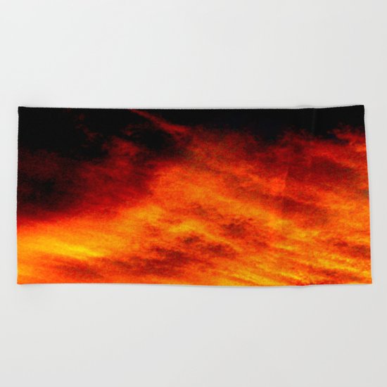 Black Yellow Red Sunset Beach Towel