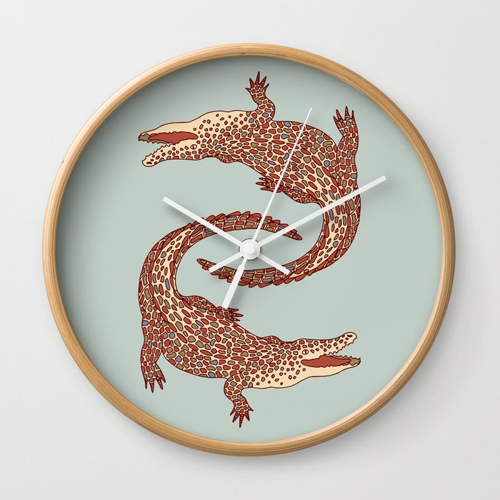 Crocodiles (Calm Beige and Gray Palette) Wall Clock