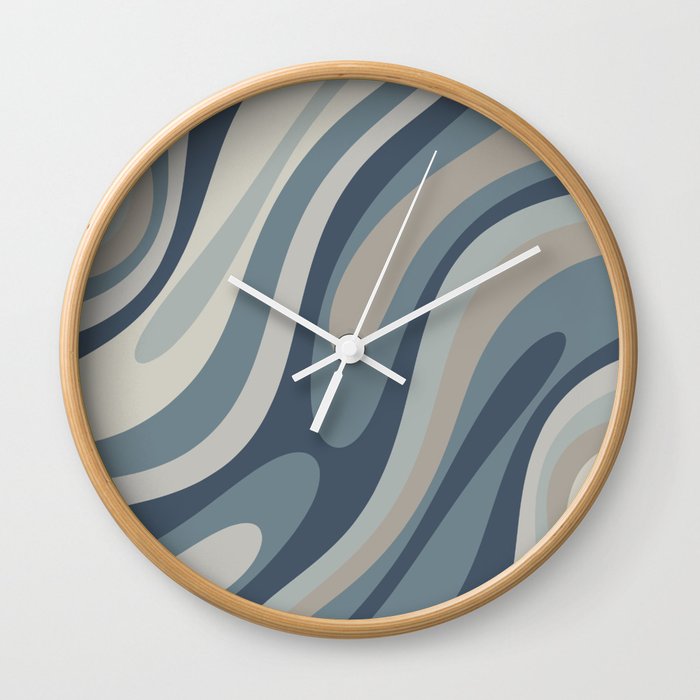 Wavy Loops Abstract Pattern in Neutral Blue Grey Tones Wall Clock