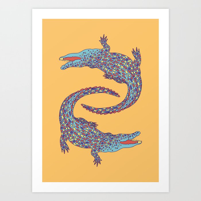 Crocodiles (Camel and Blue Palette) Art Print