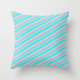 [ Thumbnail: Aqua and Light Pink Colored Stripes/Lines Pattern Throw Pillow ]