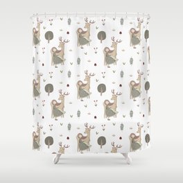 Deer and Girl off white Shower Curtain