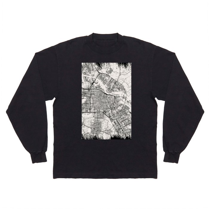 Vintage Amsterdam City Map - Netherlands - Black and White Long Sleeve T Shirt