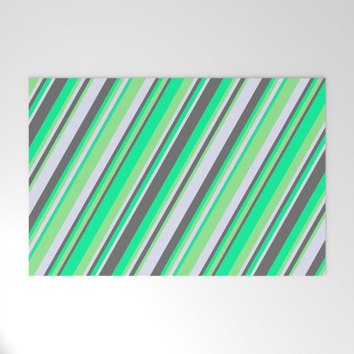 Green, Light Green, Lavender, and Dim Gray Colored Stripes/Lines Pattern Welcome Mat