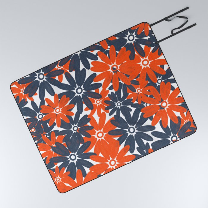 Retro Independence Day Flowers Red White And Blue Picnic Blanket