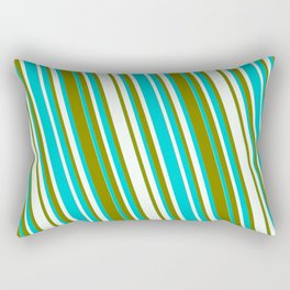 [ Thumbnail: Dark Turquoise, Mint Cream, and Green Colored Striped/Lined Pattern Rectangular Pillow ]
