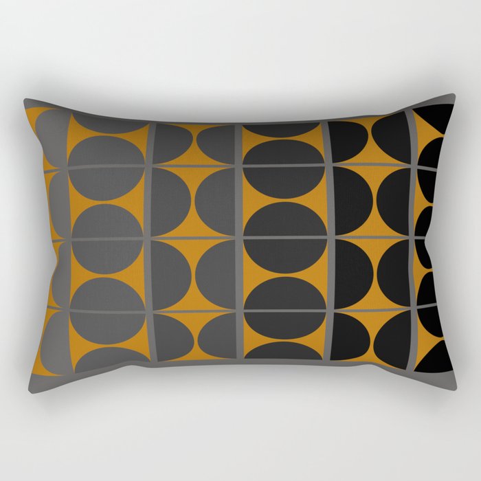 Black and Gray Gradient with Gold Squares and Half Circles Digital Illustration - Artwork Rectangular Pillow