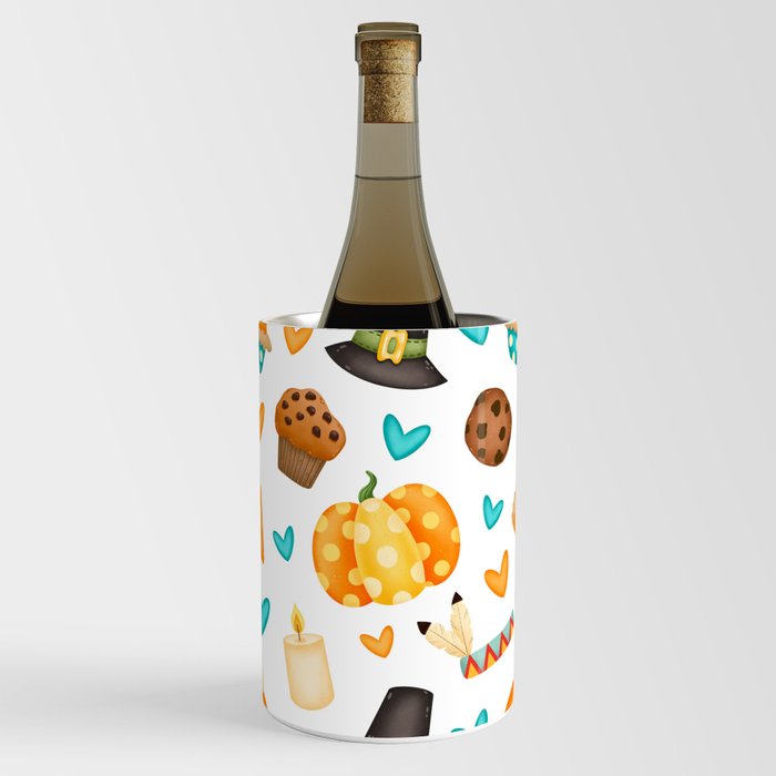 Thanksgiving Day Pattern - Autumn Fall Pattern Wine Chiller