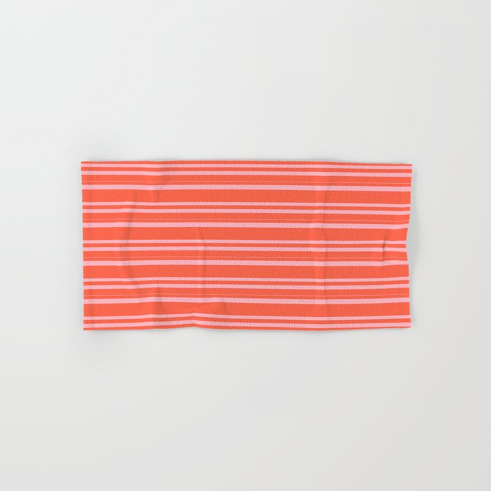 Red & Light Pink Colored Lined Pattern Hand & Bath Towel
