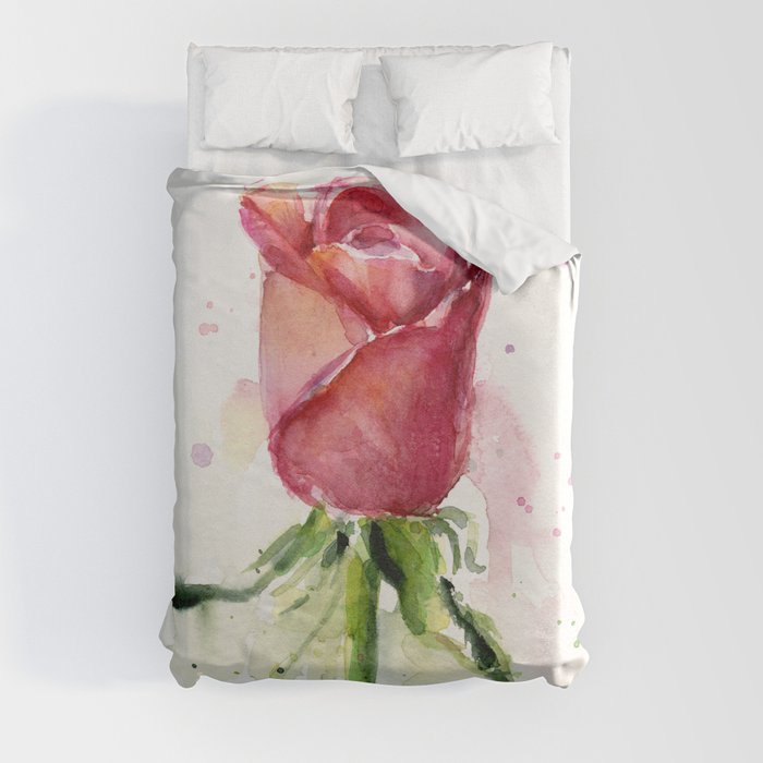 Rose Watercolor Red Flower Painting Floral Flowers Duvet Cover