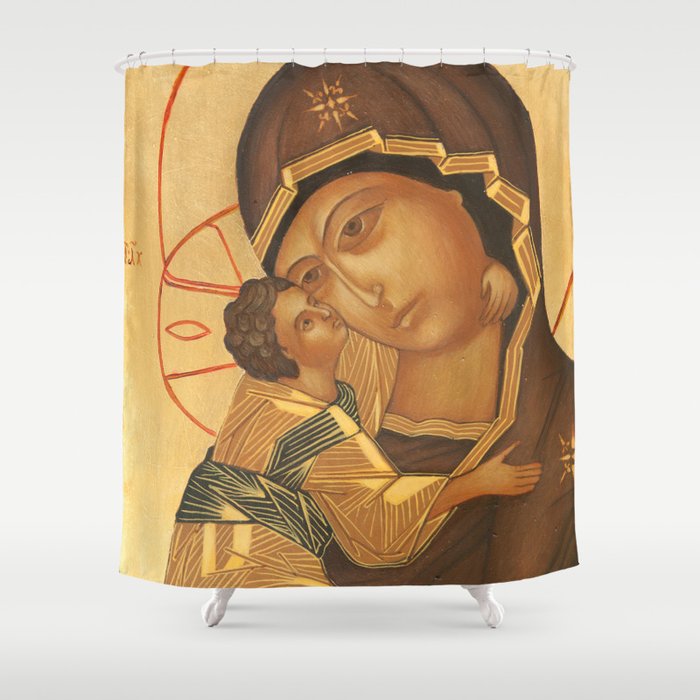 Orthodox Icon of Virgin Mary and Baby Jesus Shower Curtain