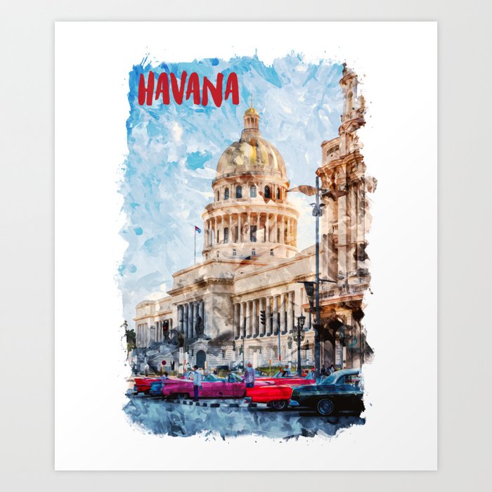 Havana Cuba city watercolor Art Print