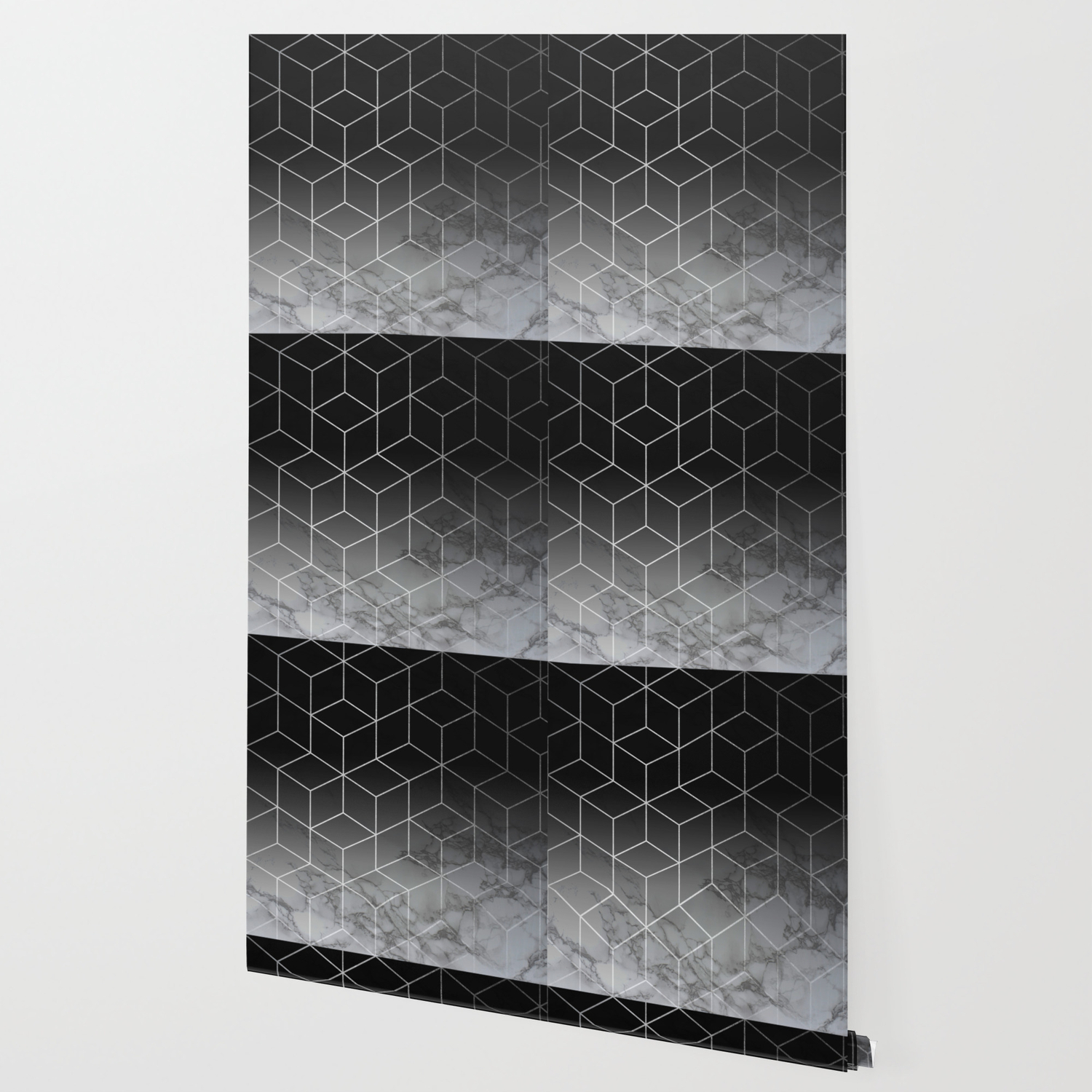 Silver Geometric Cubes Trendy White Grey Marble Wallpaper By