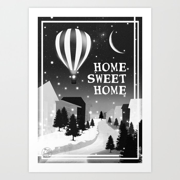 Hot Air Balloon Home Sweet Snowy Little Town Night Stars And Hot Air Balloon Home Sweet Snowy Little Town Night Staroon Decor Christmas