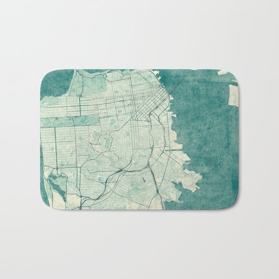 San Francisco Map Blue Vintage Bath Mat