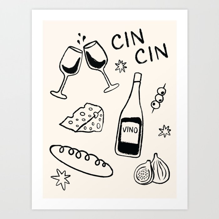 Cheers. Cheese and Wine Art Print
