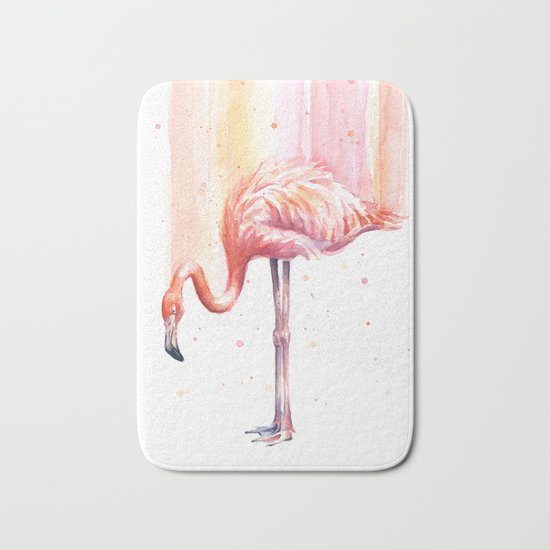 Flamingo Watercolor | Pink Rain Bath Mat