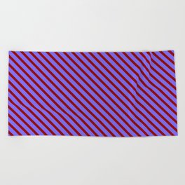 [ Thumbnail: Medium Slate Blue and Dark Red Colored Lines/Stripes Pattern Beach Towel ]