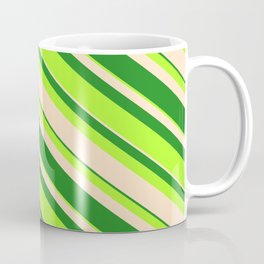 [ Thumbnail: Forest Green, Light Green, and Bisque Colored Striped/Lined Pattern Coffee Mug ]